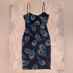 Karen Millen Elegant Peacock Feather Print Dress Sz 4